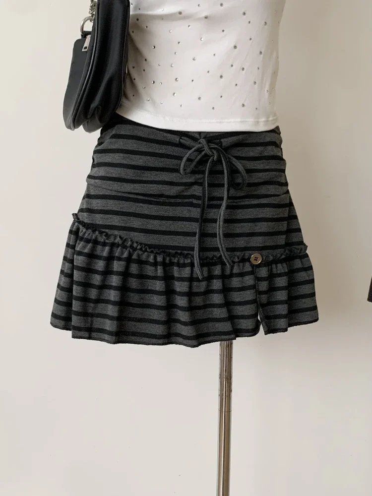2000s Harajuku Hot Girl Striped Slim Mini Skirts Y2k American Vintage Summer Short Party Skirts Subculture Sweet Casual Skirts