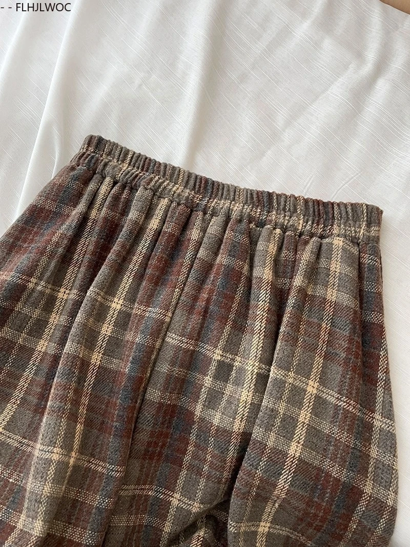 Woolen Skirts New Fashion 2025 Autumn Winter Basics Woman Cute Sweet Girls Japan Preppy Style Retro Vintage Long Plaid Skirt
