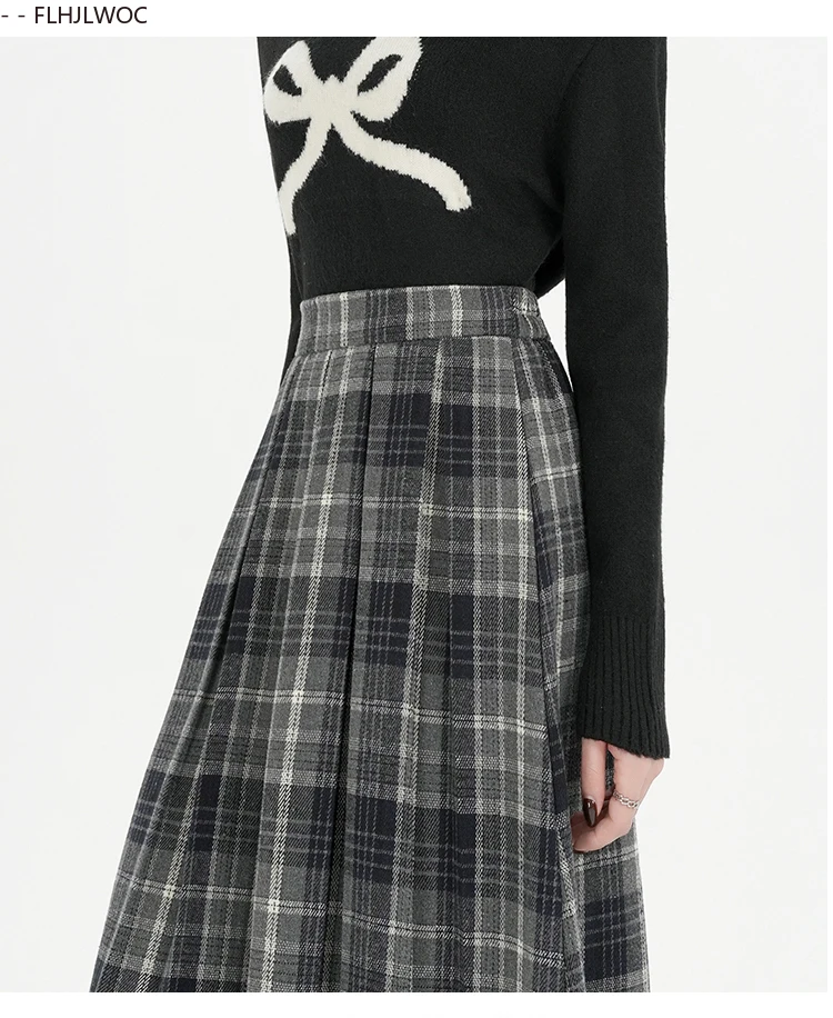 Woolen Skirts New Fashion 2025 Autumn Winter Basics Woman Cute Sweet Girls Japan Preppy Style Retro Vintage Long Plaid Skirt