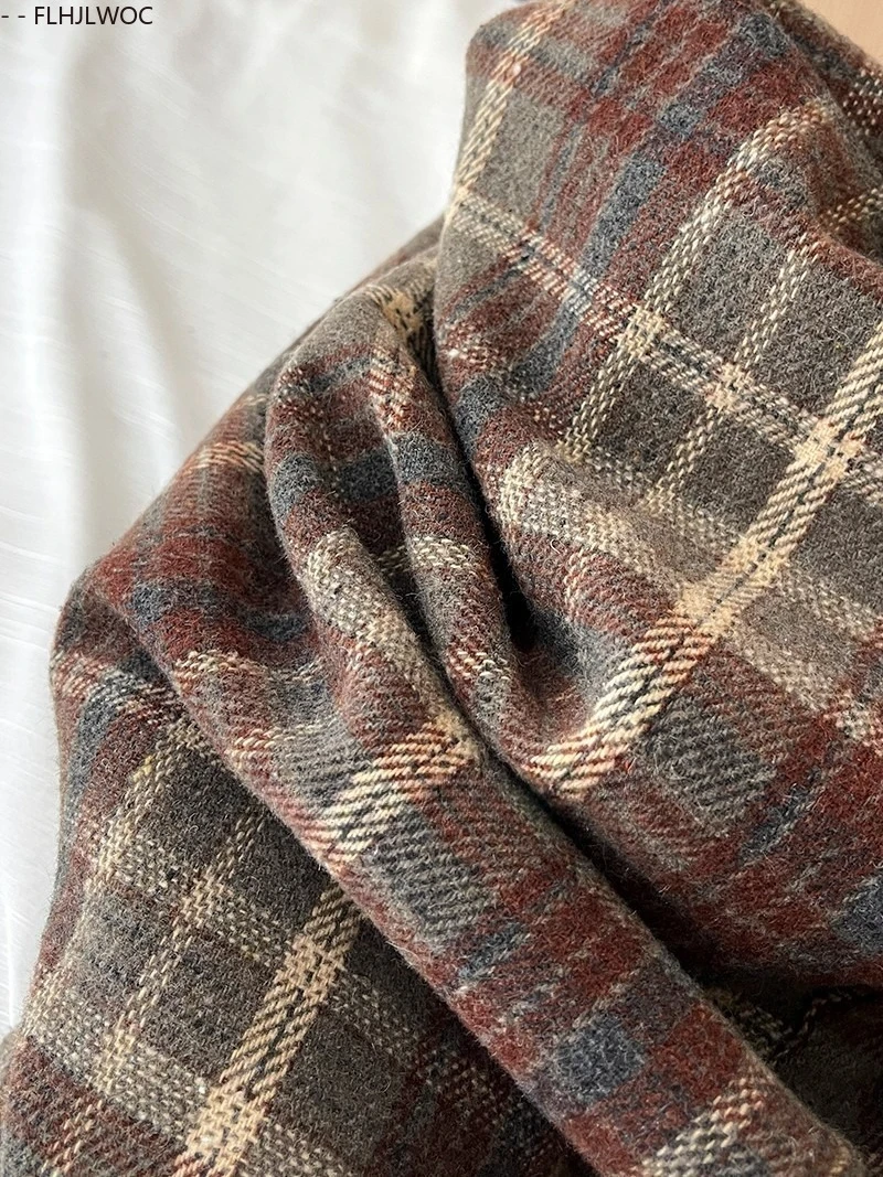 Woolen Skirts New Fashion 2025 Autumn Winter Basics Woman Cute Sweet Girls Japan Preppy Style Retro Vintage Long Plaid Skirt