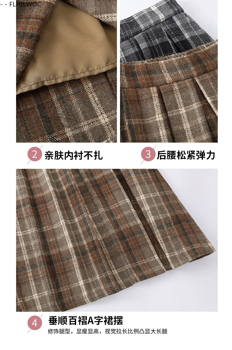 Woolen Skirts New Fashion 2025 Autumn Winter Basics Woman Cute Sweet Girls Japan Preppy Style Retro Vintage Long Plaid Skirt