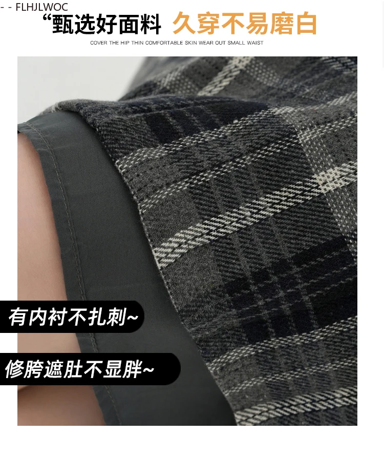 Woolen Skirts New Fashion 2025 Autumn Winter Basics Woman Cute Sweet Girls Japan Preppy Style Retro Vintage Long Plaid Skirt