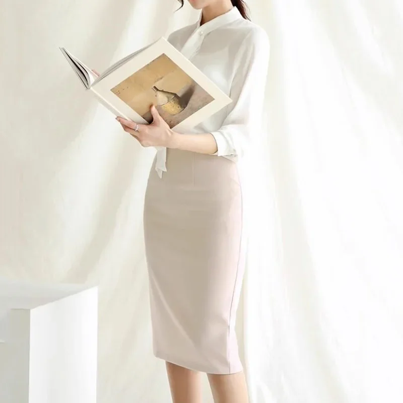 Smvp Women Office Pencil Skirts 2025 New Autumn Elegant Slim High Waist Black Skirts Ladies Korean Fashion Skinny OL Skirt