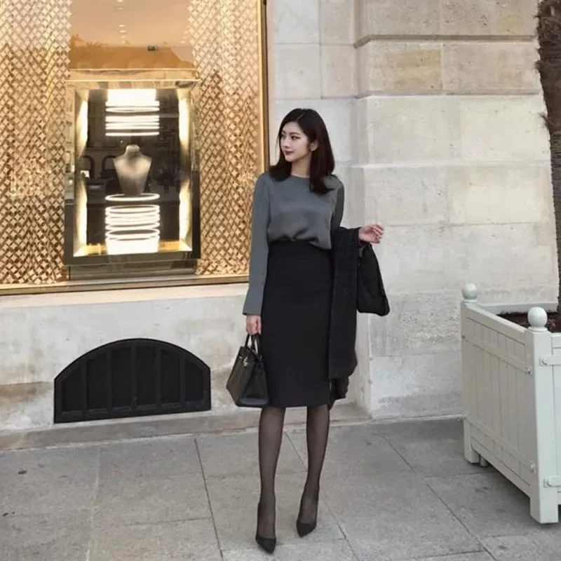Smvp Women Office Pencil Skirts 2025 New Autumn Elegant Slim High Waist Black Skirts Ladies Korean Fashion Skinny OL Skirt