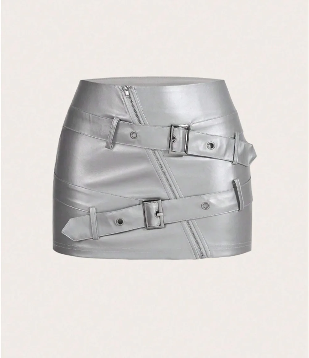 Pu Leather Skirts for Women Winter New Street Spice Girls Sexy Button Bodycon Skirts
