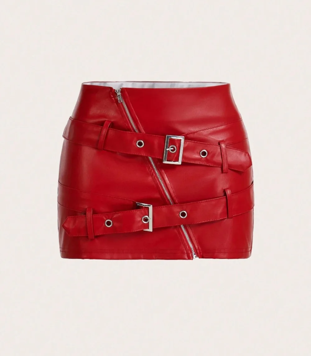 Pu Leather Skirts for Women Winter New Street Spice Girls Sexy Button Bodycon Skirts