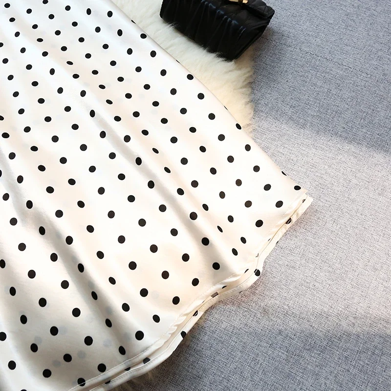 Seoulish Vintage Polka Dot Satin Mermaid Skirts for Women 2026 New Spring Summer High Waist Casual Mid Length Women's Skirts