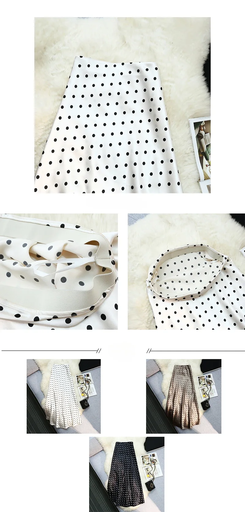 Seoulish Vintage Polka Dot Satin Mermaid Skirts for Women 2026 New Spring Summer High Waist Casual Mid Length Women's Skirts