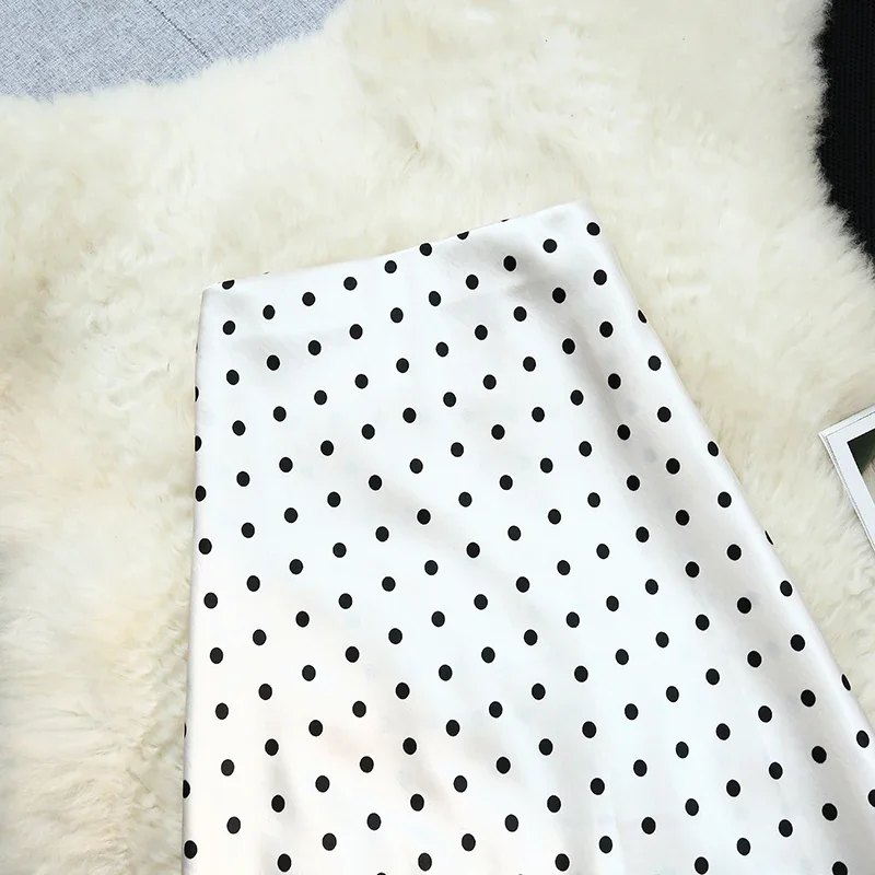 Seoulish Vintage Polka Dot Satin Mermaid Skirts for Women 2026 New Spring Summer High Waist Casual Mid Length Women's Skirts