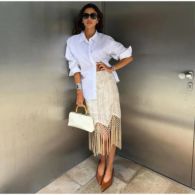 Embroidery Tassels Wrap Women's Maxi Skirt Lady's High Waist Skirt Casual Loose Long Skirts 2026 New for Holiday Party Commute
