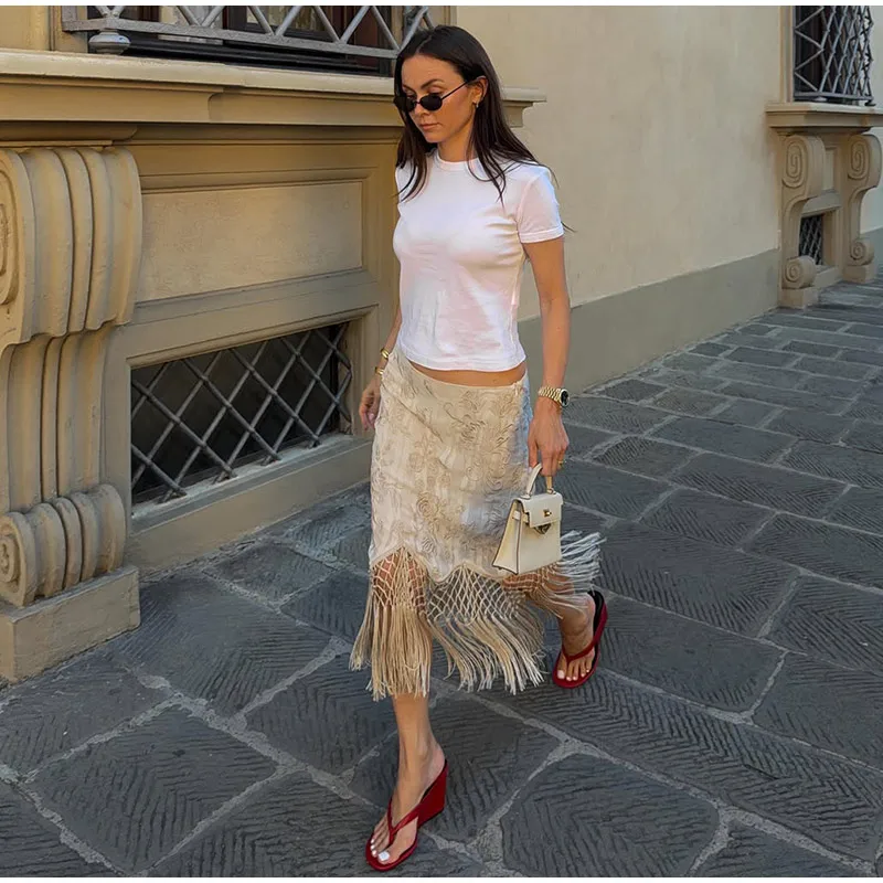 Embroidery Tassels Wrap Women's Maxi Skirt Lady's High Waist Skirt Casual Loose Long Skirts 2026 New for Holiday Party Commute