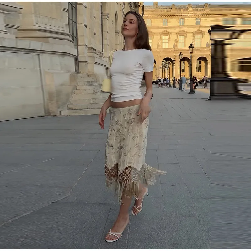 Embroidery Tassels Wrap Women's Maxi Skirt Lady's High Waist Skirt Casual Loose Long Skirts 2026 New for Holiday Party Commute