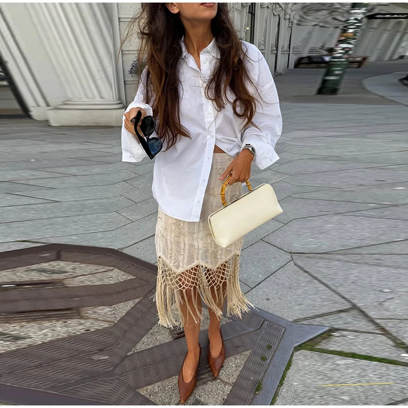 Embroidery Tassels Wrap Women's Maxi Skirt Lady's High Waist Skirt Casual Loose Long Skirts 2026 New for Holiday Party Commute