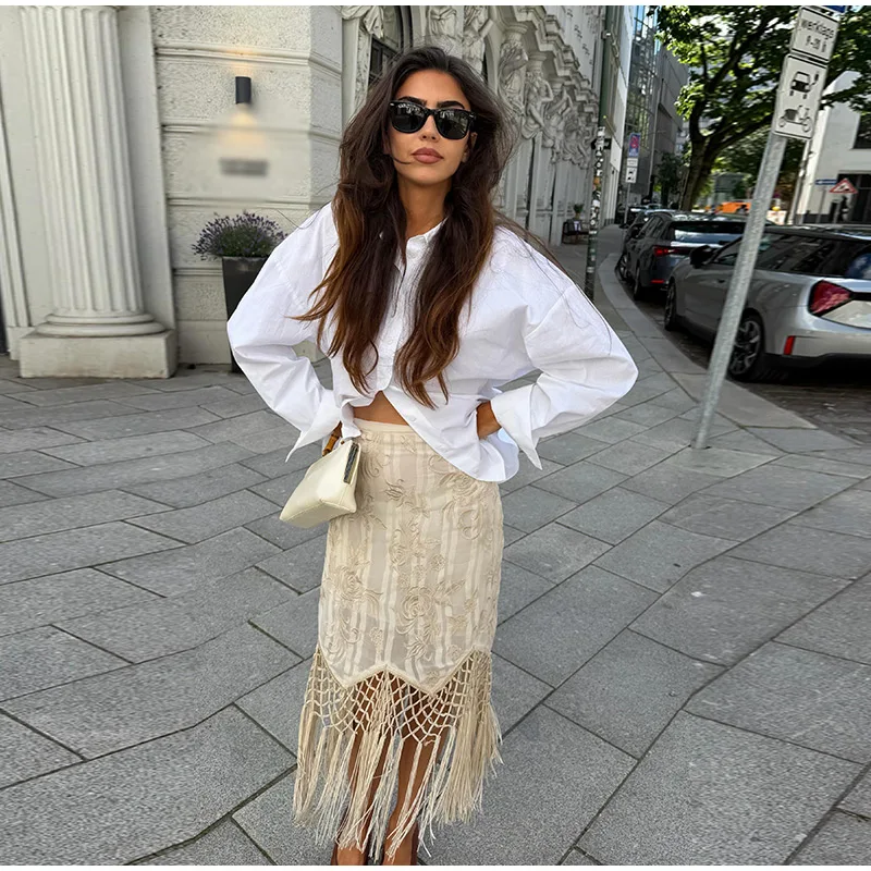 Women Skirt Floral Print Satin Midi Skirt High Waist Split Straight Elegant Casual Chic Summer Slimming Streetwear For Ladies