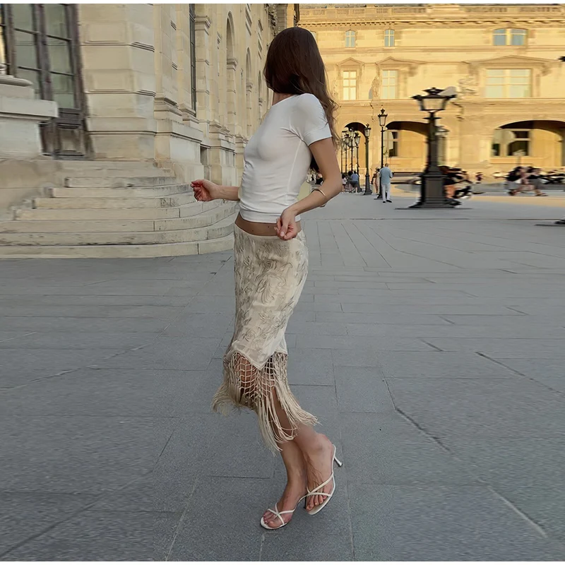 Women Skirt Floral Print Satin Midi Skirt High Waist Split Straight Elegant Casual Chic Summer Slimming Streetwear For Ladies