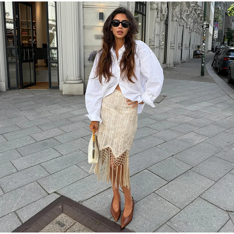 Women Skirt Floral Print Satin Midi Skirt High Waist Split Straight Elegant Casual Chic Summer Slimming Streetwear For Ladies