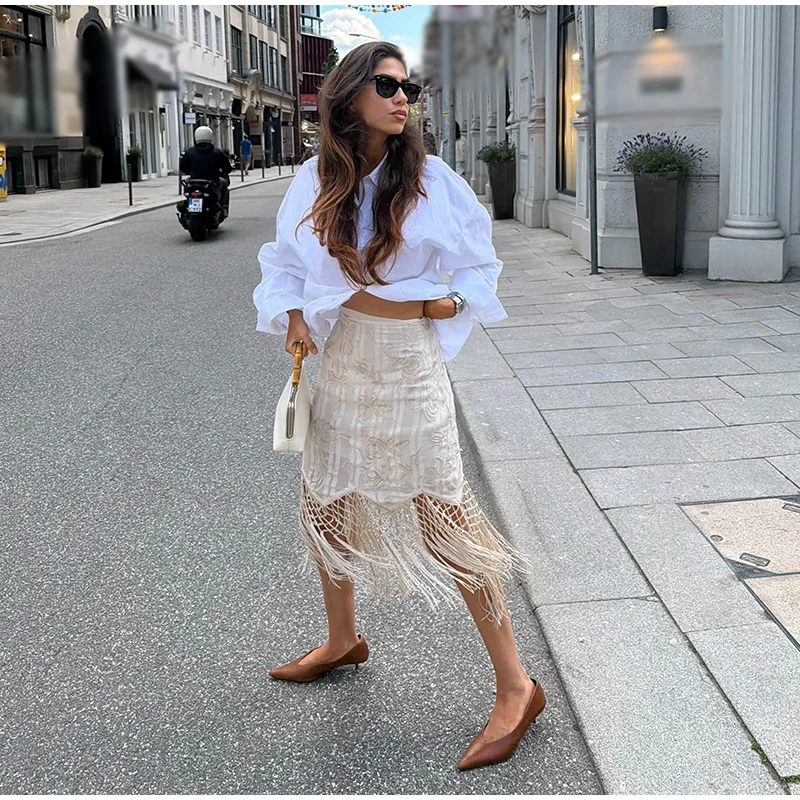 Women Skirt Floral Print Satin Midi Skirt High Waist Split Straight Elegant Casual Chic Summer Slimming Streetwear For Ladies