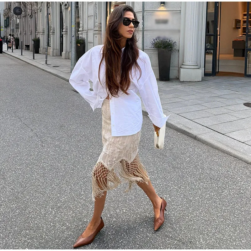 Women Skirt Floral Print Satin Midi Skirt High Waist Split Straight Elegant Casual Chic Summer Slimming Streetwear For Ladies