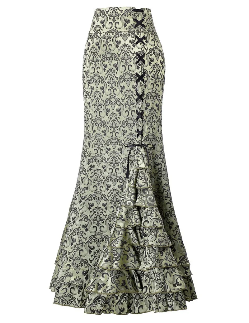 Streetwear Jacquard Weave Fishtail Skirt Women's Lace-up Ruffled Trumpet-mermaid Skirts Party Elegant Maxi Skirts Spring Autumn