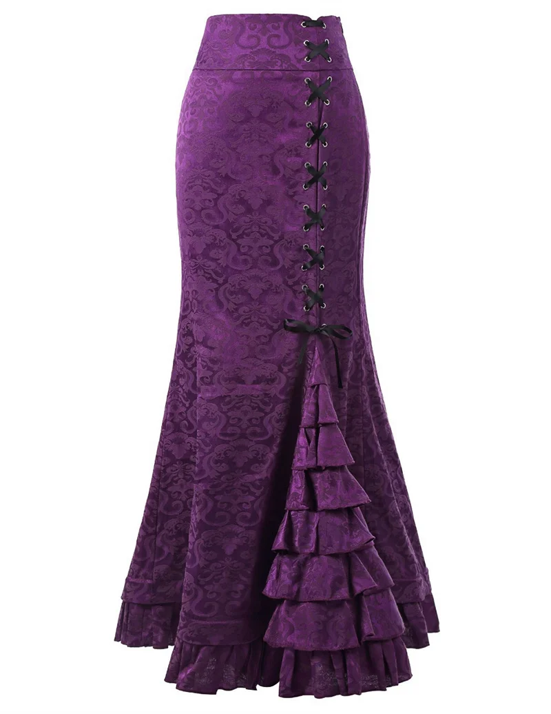 Streetwear Jacquard Weave Fishtail Skirt Women's Lace-up Ruffled Trumpet-mermaid Skirts Party Elegant Maxi Skirts Spring Autumn