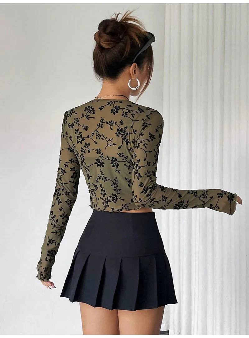 Elegant Dark Green Long Skirts Women 2025 Autumn Casual Floral Half-body Fishtail Slim Maxi Skirt