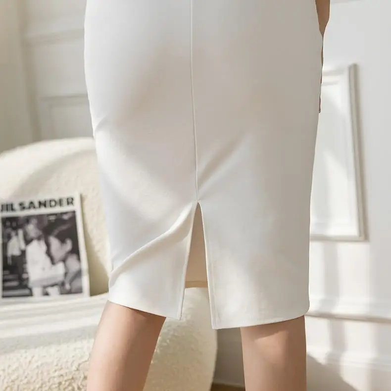 Fashion High Waist Office White Skirts Women 2026 Elegant Korean Bodycon Black Skirt Y2k Sexy Slim Knee Length OL Pencil Skirt