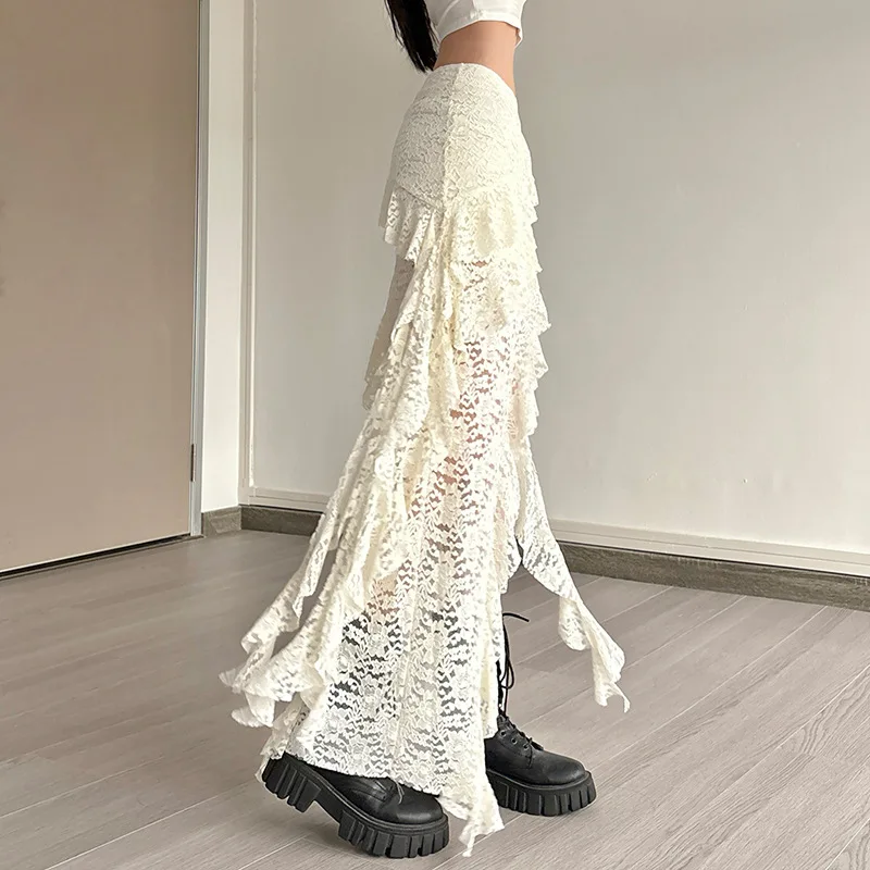 BKLD 2026 Autumn New Women Clothing Black Skirts Sexy High Waist Lace Ruffles Patchwork Irregular Y2k Skirts Party Clubwear