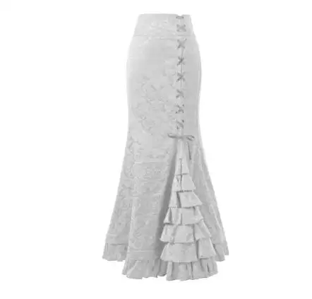 1pcs/lot Women Skirt Vintage Style Retro Mermaid Skirt Vintage Long Ruffle Slim Fishtail Skirt Lace-up Long Print Skirt