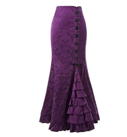 1pcs/lot Women Skirt Vintage Style Retro Mermaid Skirt Vintage Long Ruffle Slim Fishtail Skirt Lace-up Long Print Skirt