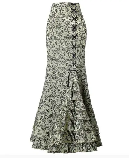 1pcs/lot Women Skirt Vintage Style Retro Mermaid Skirt Vintage Long Ruffle Slim Fishtail Skirt Lace-up Long Print Skirt