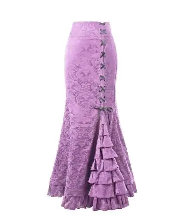 1pcs/lot Women Skirt Vintage Style Retro Mermaid Skirt Vintage Long Ruffle Slim Fishtail Skirt Lace-up Long Print Skirt