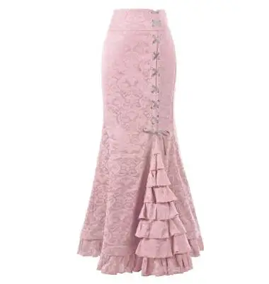 1pcs/lot Women Skirt Vintage Style Retro Mermaid Skirt Vintage Long Ruffle Slim Fishtail Skirt Lace-up Long Print Skirt