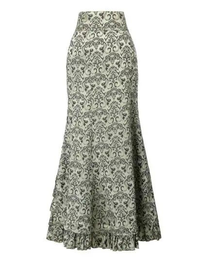 1pcs/lot Women Skirt Vintage Style Retro Mermaid Skirt Vintage Long Ruffle Slim Fishtail Skirt Lace-up Long Print Skirt