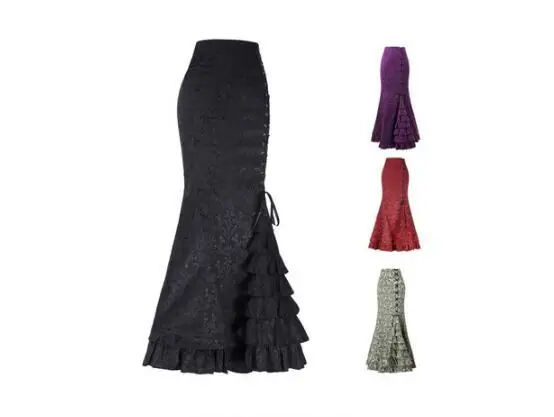 1pcs/lot Women Skirt Vintage Style Retro Mermaid Skirt Vintage Long Ruffle Slim Fishtail Skirt Lace-up Long Print Skirt