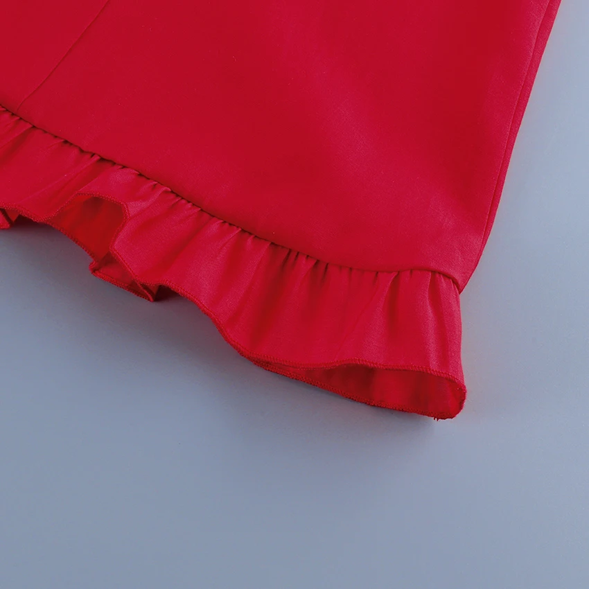 Linad Street Chic Red Long Trumpet Skirts For Woman 2026 Autumn Vintage Loose High Waist Skirts Casual Ruffles Mid Calf Skirt