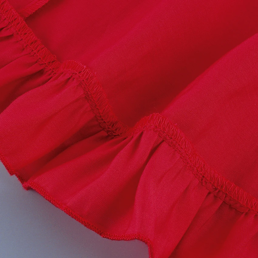 Linad Street Chic Red Long Trumpet Skirts For Woman 2026 Autumn Vintage Loose High Waist Skirts Casual Ruffles Mid Calf Skirt