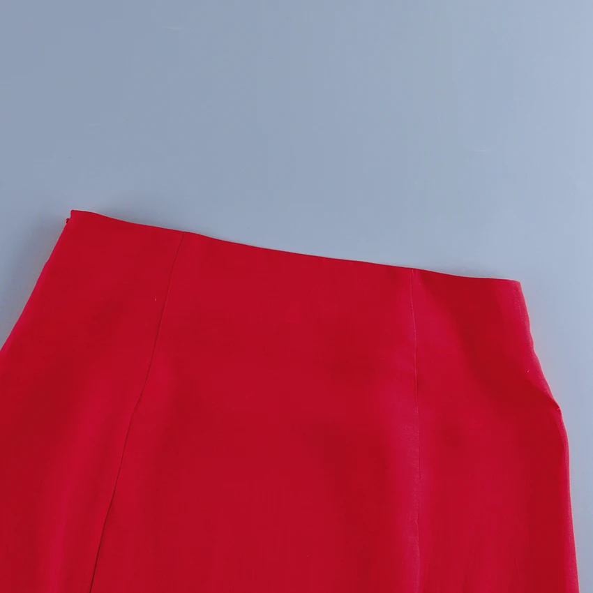 Linad Street Chic Red Long Trumpet Skirts For Woman 2026 Autumn Vintage Loose High Waist Skirts Casual Ruffles Mid Calf Skirt