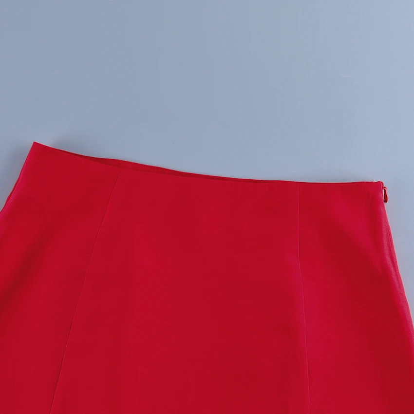 Linad Street Chic Red Long Trumpet Skirts For Woman 2026 Autumn Vintage Loose High Waist Skirts Casual Ruffles Mid Calf Skirt
