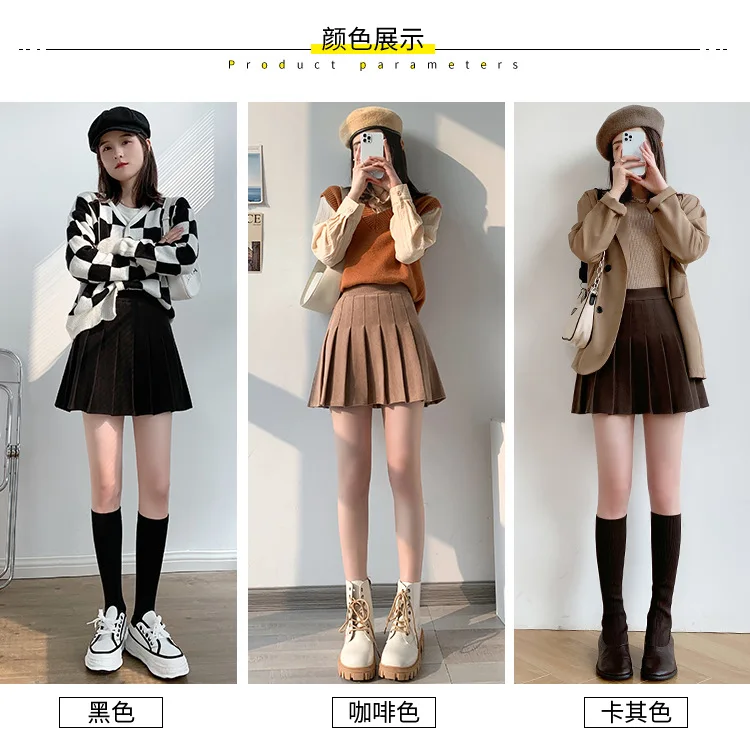 Brown High Waist Pleated Skirts for Women A-Line Mini Tennis Skirt with Lining Shorts Ladies Spring Summer Casual Basic Skirts