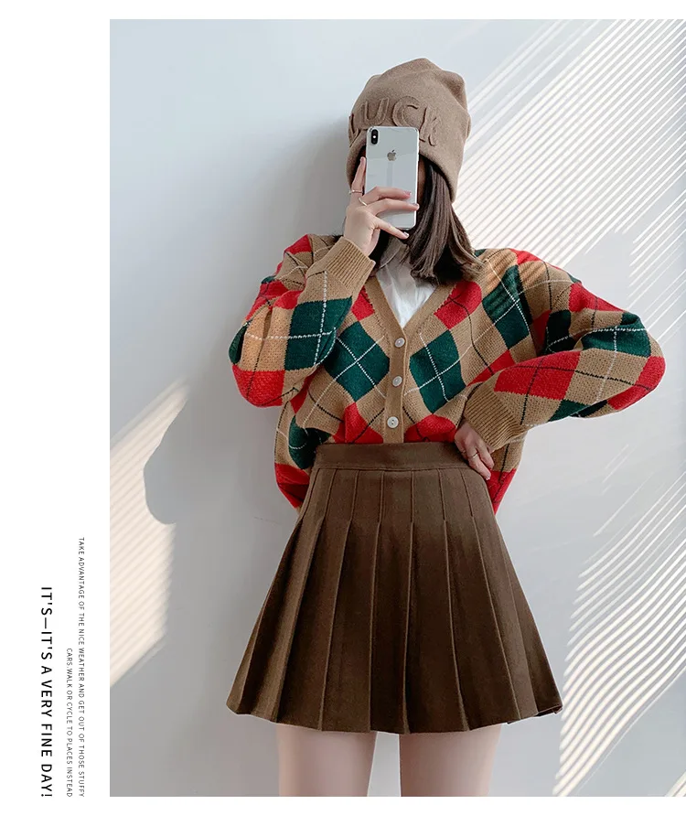Brown High Waist Pleated Skirts for Women A-Line Mini Tennis Skirt with Lining Shorts Ladies Spring Summer Casual Basic Skirts