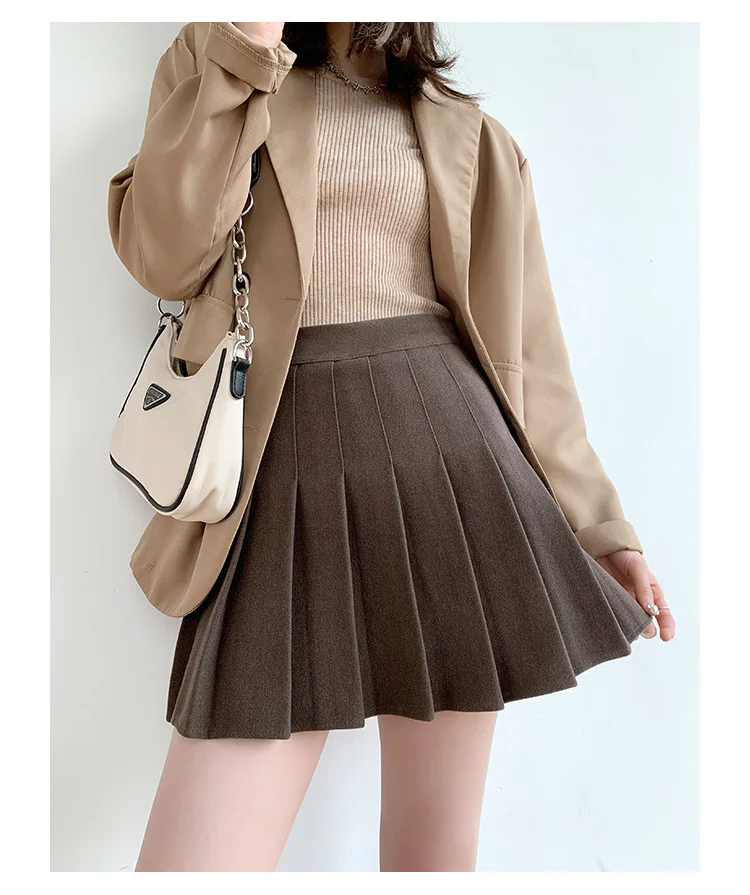Brown High Waist Pleated Skirts for Women A-Line Mini Tennis Skirt with Lining Shorts Ladies Spring Summer Casual Basic Skirts