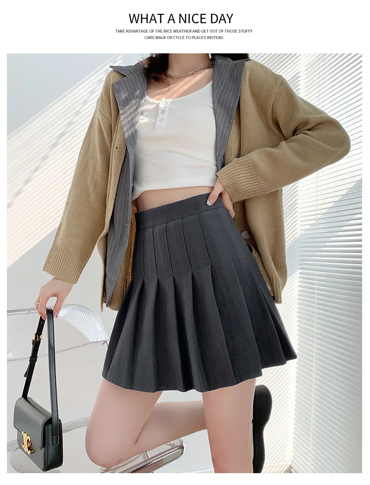 Brown High Waist Pleated Skirts for Women A-Line Mini Tennis Skirt with Lining Shorts Ladies Spring Summer Casual Basic Skirts