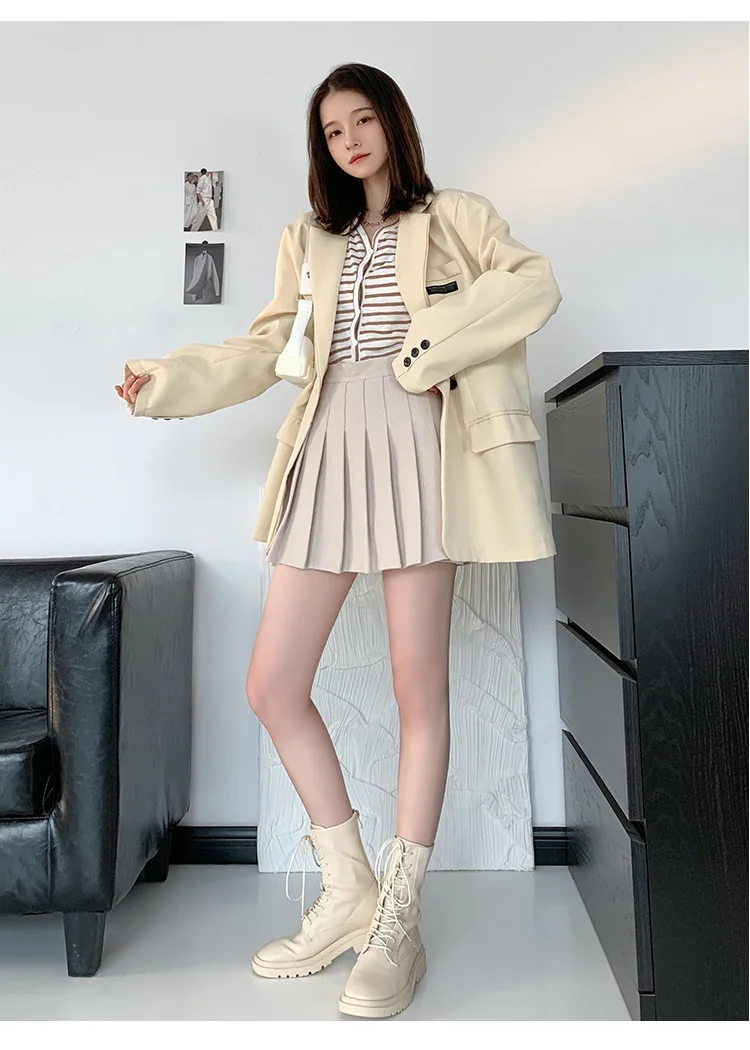 Brown High Waist Pleated Skirts for Women A-Line Mini Tennis Skirt with Lining Shorts Ladies Spring Summer Casual Basic Skirts