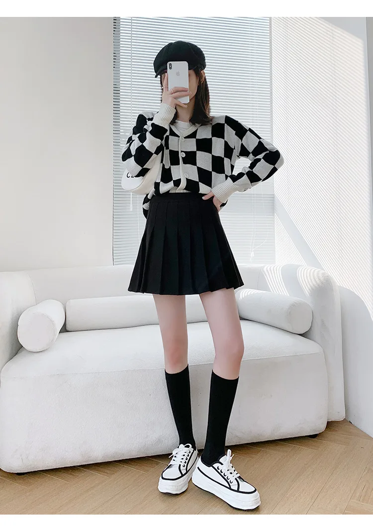 Brown High Waist Pleated Skirts for Women A-Line Mini Tennis Skirt with Lining Shorts Ladies Spring Summer Casual Basic Skirts