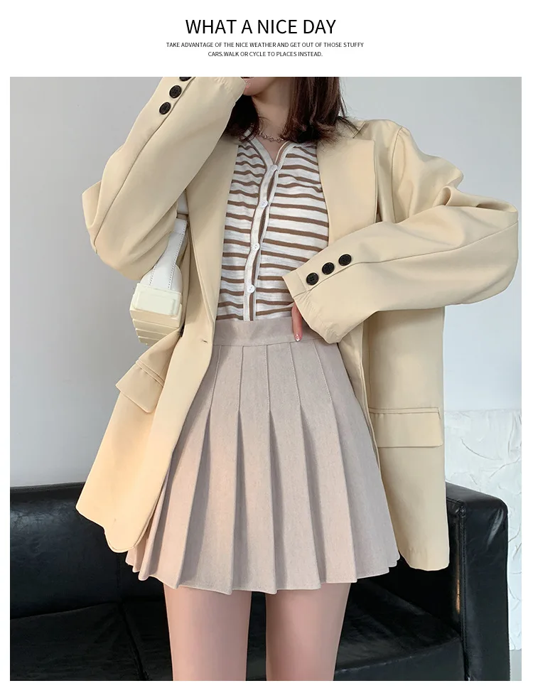 Brown High Waist Pleated Skirts for Women A-Line Mini Tennis Skirt with Lining Shorts Ladies Spring Summer Casual Basic Skirts