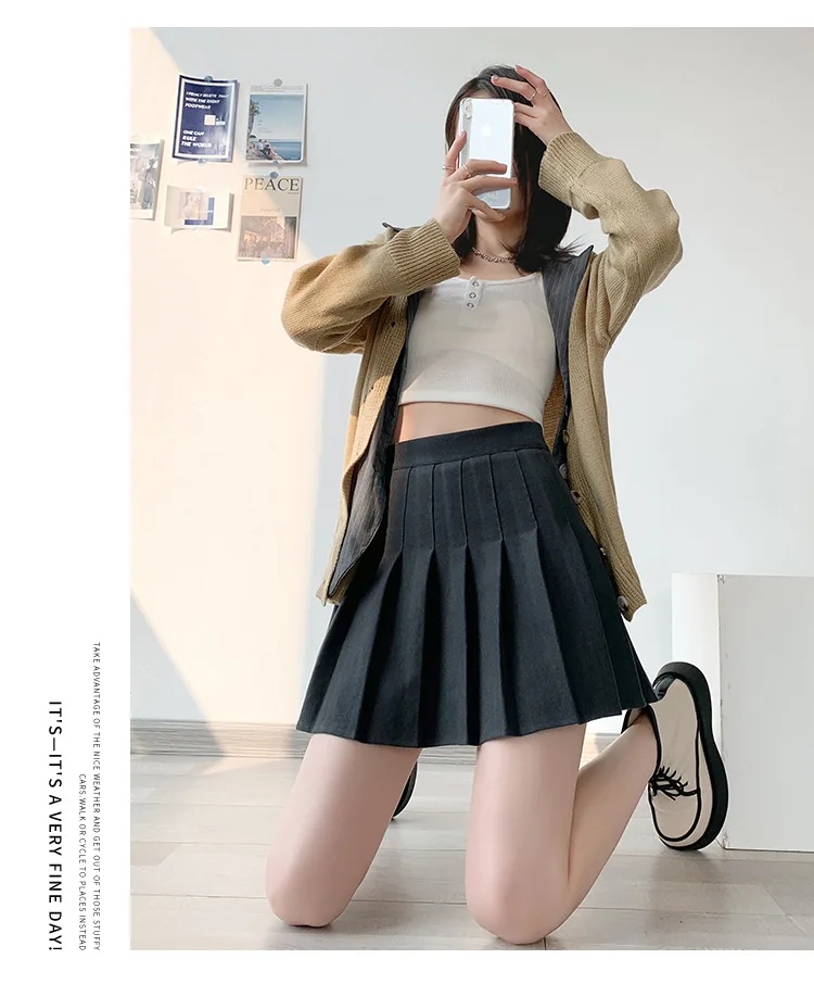 Brown High Waist Pleated Skirts for Women A-Line Mini Tennis Skirt with Lining Shorts Ladies Spring Summer Casual Basic Skirts
