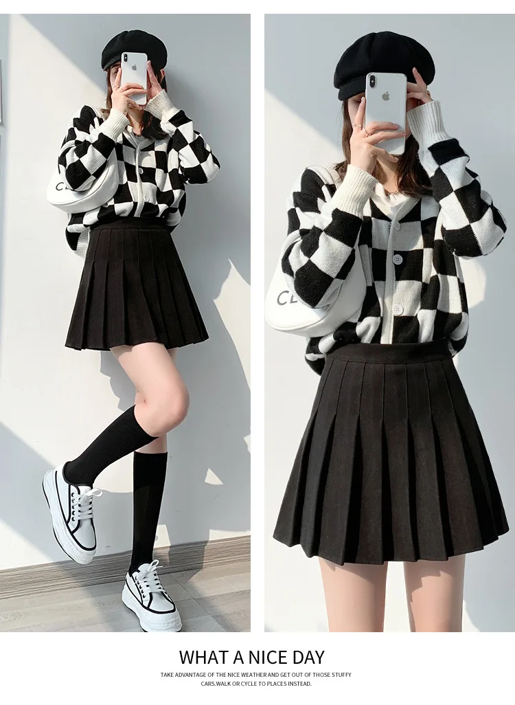 Brown High Waist Pleated Skirts for Women A-Line Mini Tennis Skirt with Lining Shorts Ladies Spring Summer Casual Basic Skirts