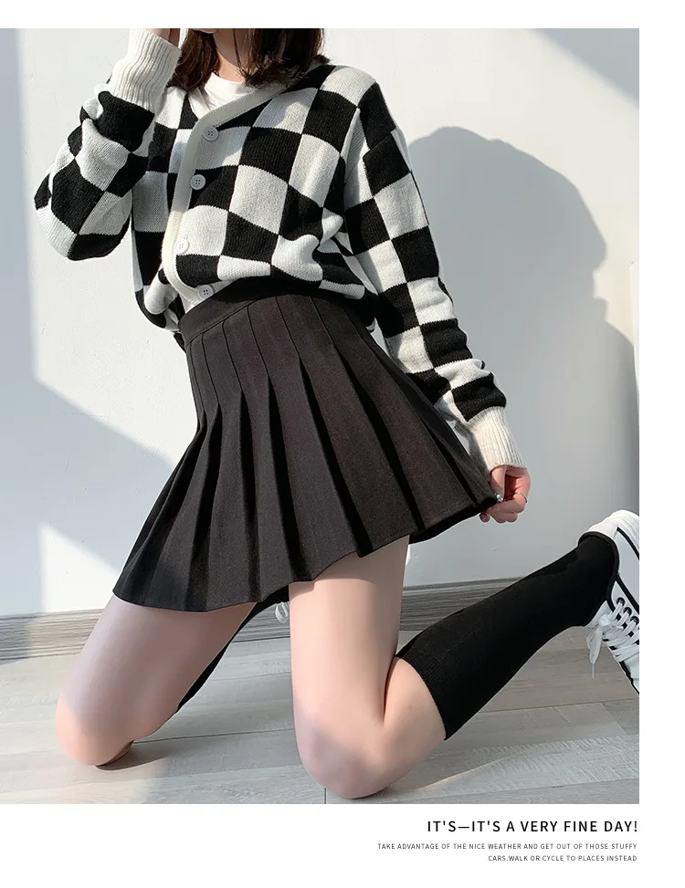 Brown High Waist Pleated Skirts for Women A-Line Mini Tennis Skirt with Lining Shorts Ladies Spring Summer Casual Basic Skirts