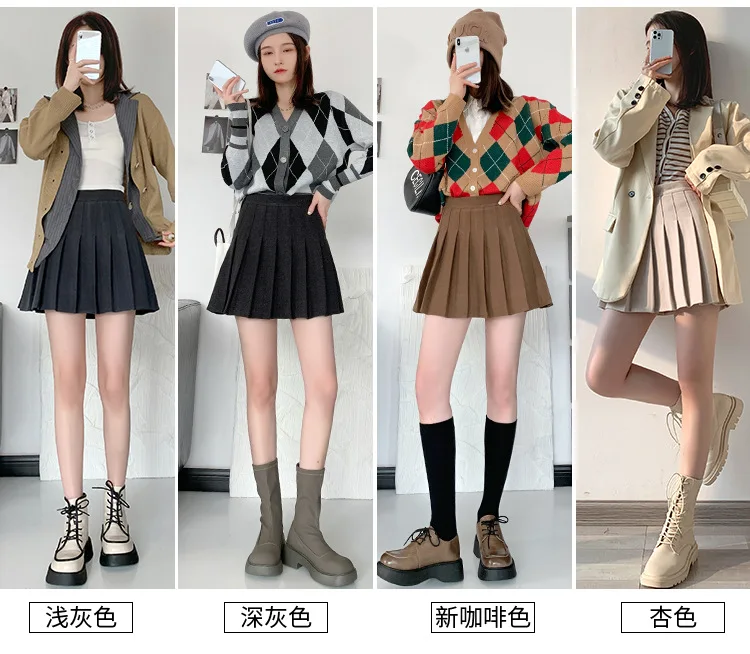 Brown High Waist Pleated Skirts for Women A-Line Mini Tennis Skirt with Lining Shorts Ladies Spring Summer Casual Basic Skirts