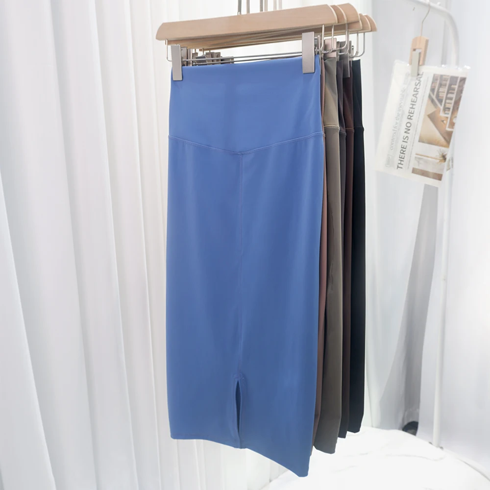 LULU FLORA Hip Hugging Skirt, Half Body Skirt, High Elasticity, High Waist Yoga, Spring and Summer Mid Length, Retro Nude Style